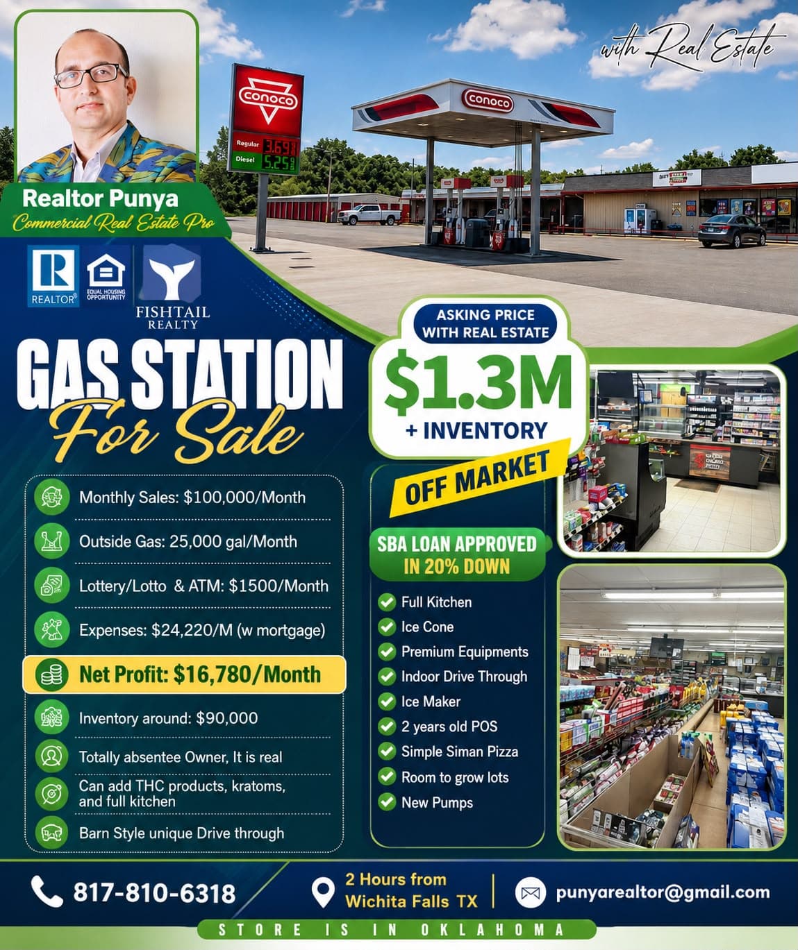 Cash flow gas station for sale 3 hours from DFW- Store is  in Oklahoma
